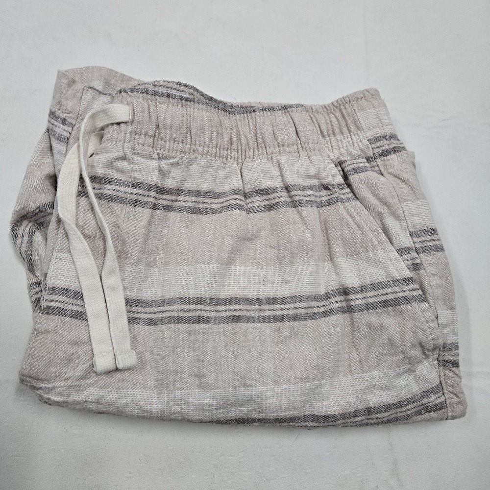Old Navy Shorts Men's Tan Striped Linen Blend Drawstring 7in. Jogger Size Medium